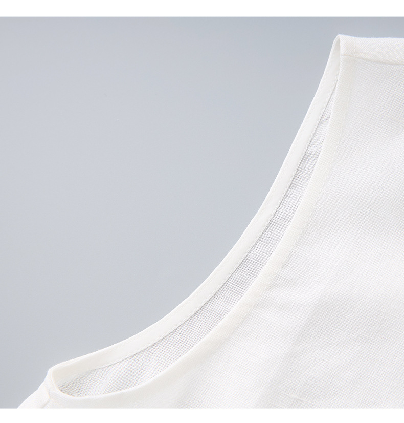 Bộ áo vest cổ cườm kết hợp quần ống rộng vải lanh nữ mùa hè — Màu trắng chi tiết 13