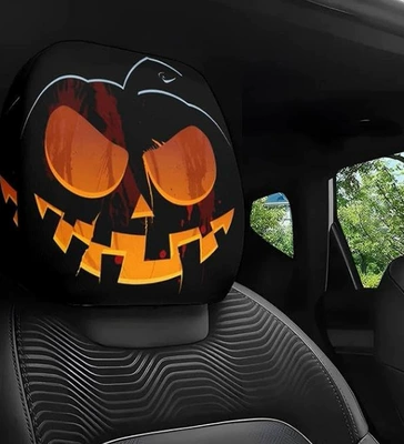 Cross-Border Halloween Flame Evil Expression Car Pillowcase Elastic Universal Car Interior Dust Cover Factory Direct Sales (Universal seat cover) - 01-1-piece-car-pillowcase-26cm28cm