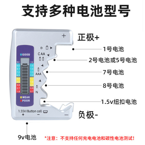 Battery tester Battery power detector Dry battery No. 7 No. 5 No. 7 No. 5 digital display voltage measurer