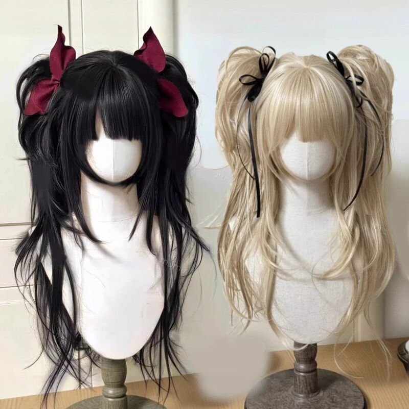 Lolita Layered Doll-Like Double Ponytail Natural Fluffy Cute Vintage Style Tiger Mouth Clip Wig for Girls Full Head Cover