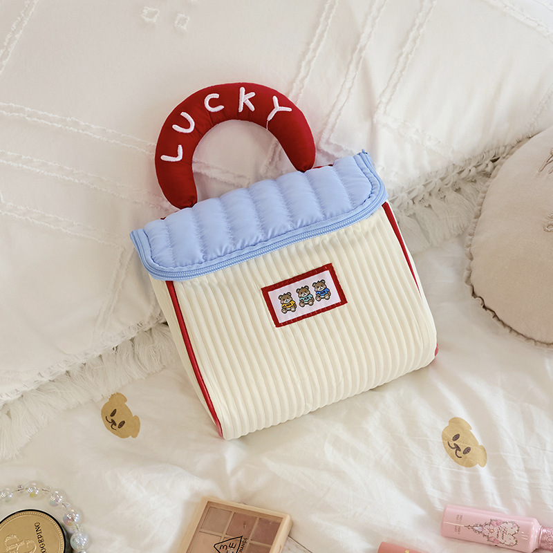 Color de dopamina encantador cartón de dibujos animados casa bolsa de maquillaje portátil bolsa de almacenamiento bolsa de casa portátil bolsa de lavado de gran capacidad