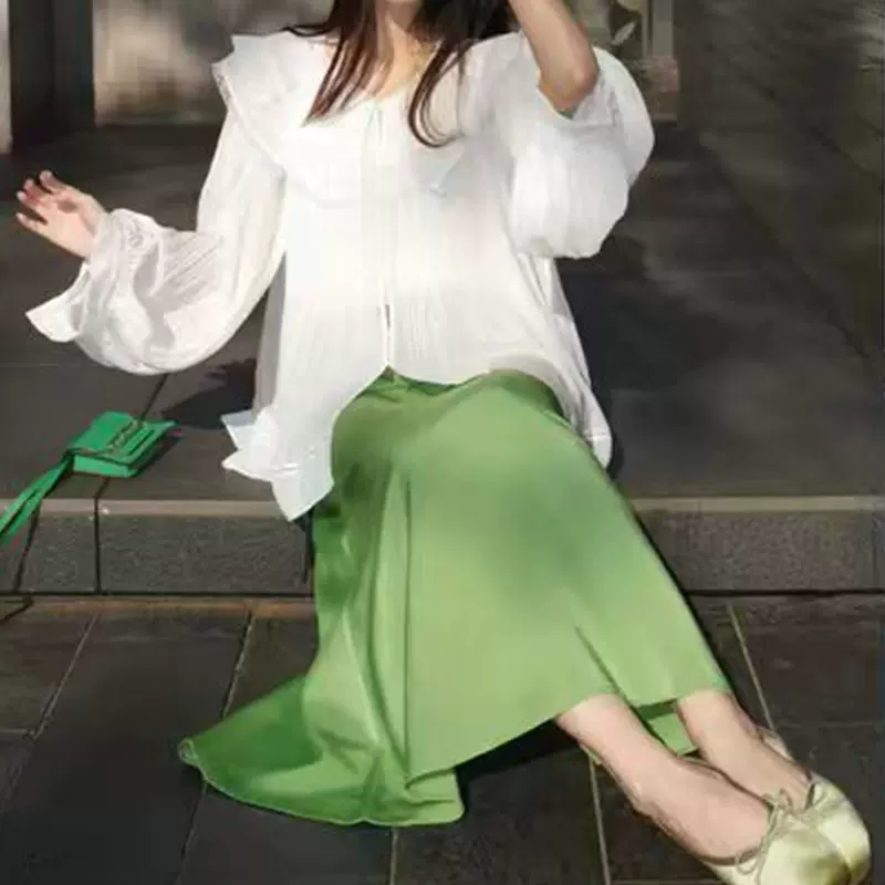 娃娃领立体压褶喇叭袖衬衫甜美设计感小众温柔衬衣时尚通勤百搭