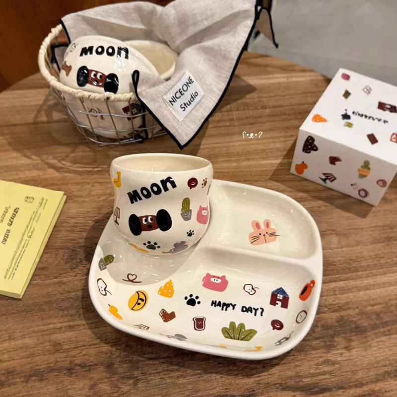 新しいinsシンプルな月犬シリーズデザートボウルご飯ボウル手握りカップサラダボウル家庭用セラミック食器|undefined
