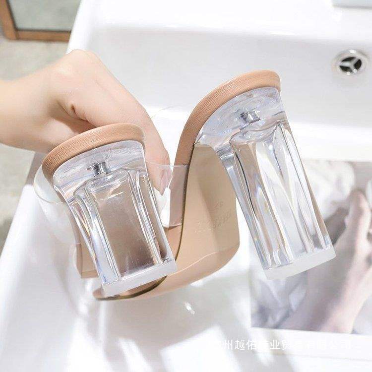 Size 35-45 Large Size Women's Shoes 41 Crystal Heel Transparent Sandals 42 Cheap Flip-Flops Thick Heel Men's Transvestite High Heels