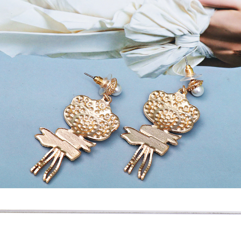 Sweet Letter Flower Alloy Drop Earrings Inlay Artificial Pearls Rhinestone Earrings display picture 5