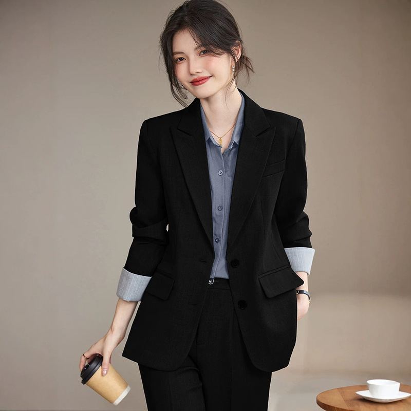 Elastic Fashionable Black Professional Women's Suit Set for Autumn 2026, Commuting Workplace Formal Hong Kong Style Elegant Jacket Elastic Fashionable Black Professional Women's Suit Set for Autumn 2026, Commuting Workplace Formal Hong Kong Style Elegant Jacket