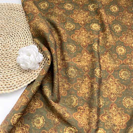 沉绿金纹 新中式国风锦棉面料旗袍连衣裙上衣汉服数码印花面料