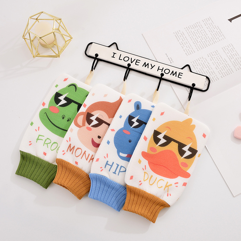 Cartoon printed thickened mud-removing bath glove, household powerful mud-bathing bath glove, wholesale