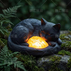 跨境树脂工艺品仿真猫咪摆件 庭院花园造景 卡通小夜灯小夜 灯528