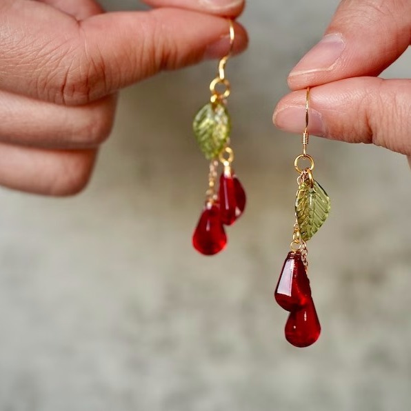 Jade Garnet seed beaded earrings Chinese style butterfly water drop tassel earrings simple Hanfu accessories for women