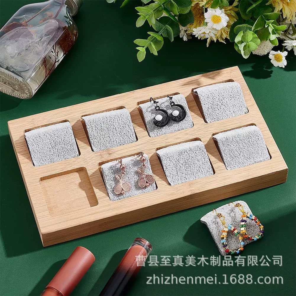 Деревянные серьги стеллаж серые бархатные серьги кронштейн Ушные Шпильки стеллаж для хранения ювелирных изделий с прямоугольной Деревянной основой