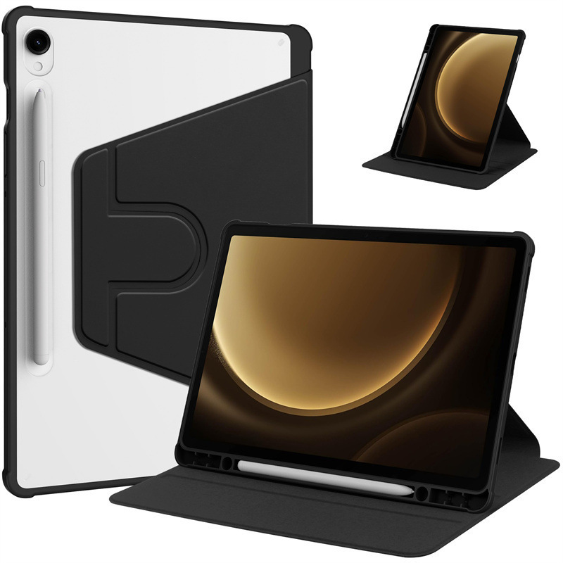 Suitable for Samsung S9 Acrylic S10 Fe Rotating Leather Case S7 Bracket All-Inclusive Back Shell Plus Transparent Protection