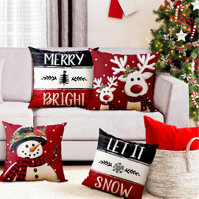 クロスボーダークリスマス枕カバーリネンクリスマススノーフレーク装飾リビングルームソファクッションカバークリスマスベル枕カバー|undefined