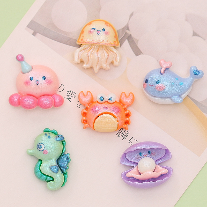 Simulation of marine animal Pearl seahorse resin accessories wholesale Mini Octopus hole shoes button jewelry small patch