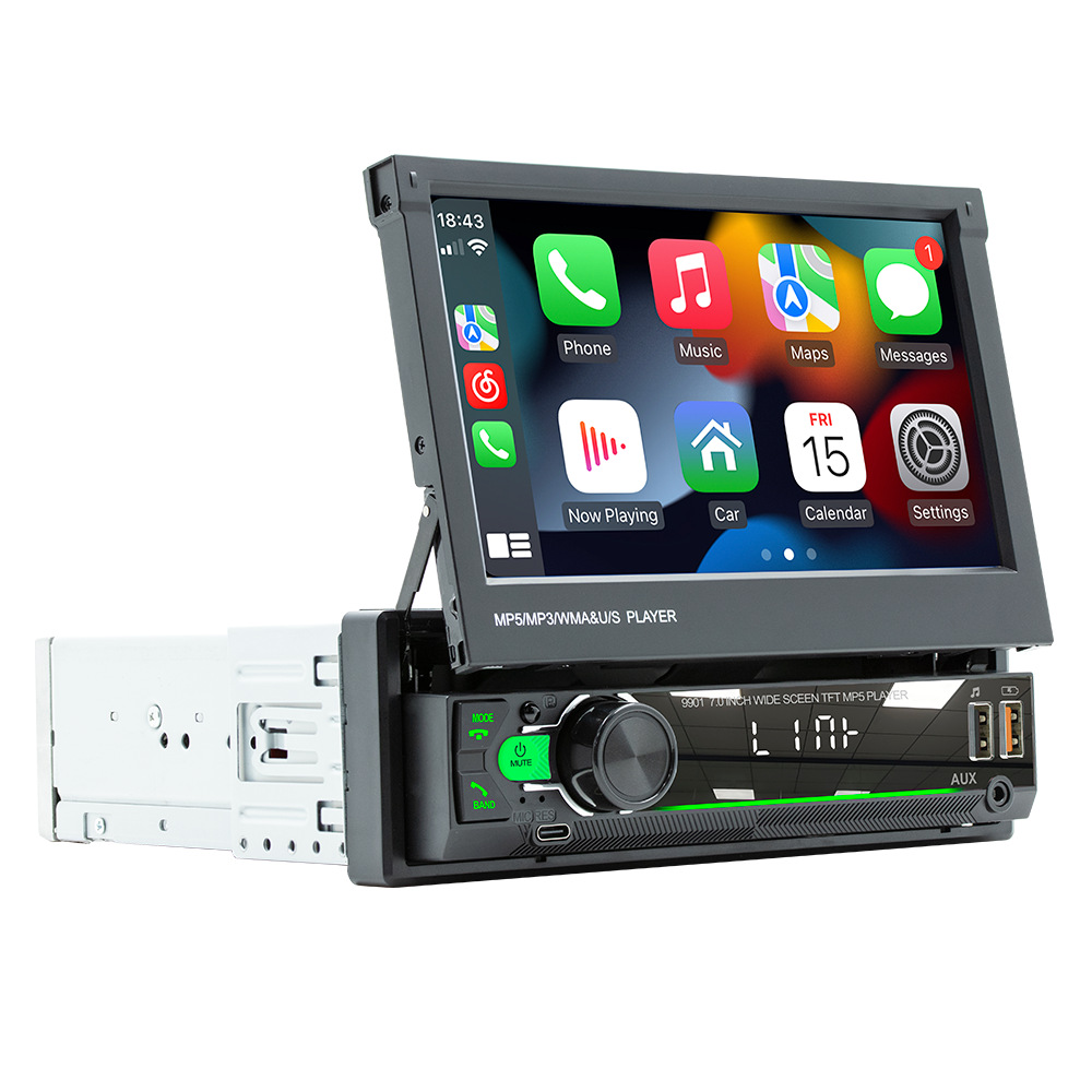 7 pulgadas monohusillo pantalla telescópica coche MP5 revertir imagen Bluetooth manos libres radio inalámbrico carplay
