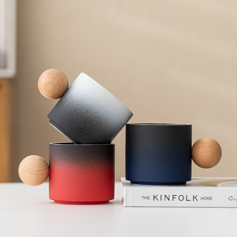 Moda chorro de arena taza de café gradiente manejo de bola taza de agua taza de cerámica logotipo tallado regalo