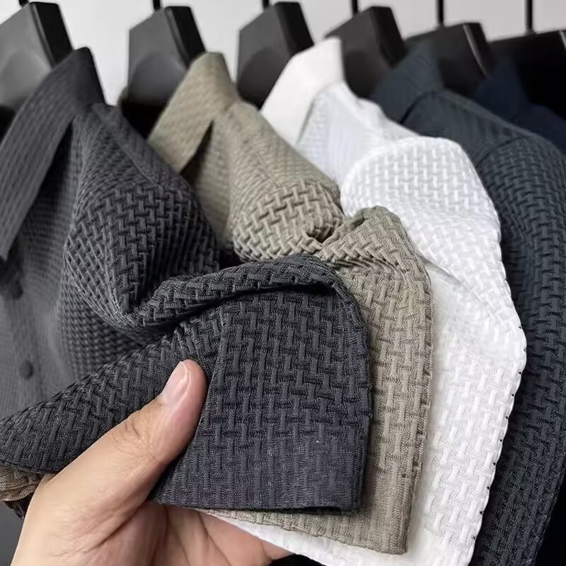 Summer Ice Silk Quick-drying Polo Shirt Men's Jacquard Lapel Short-sleeved T-shirt High-end Casual Men's Draping Top