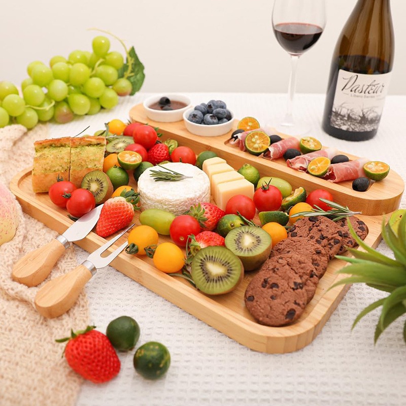 Tabla de cortar de bambú multifuncional queso tabla de queso fiesta casera snack plato de frutas plato de picnic al aire libre
