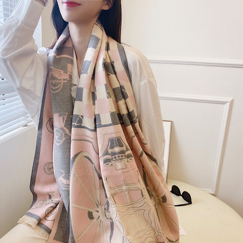 2021 moda elegante bufanda de Navidad Estilo Vintage chal cálido chal de lana de doble cara para mujer bufanda de lujo