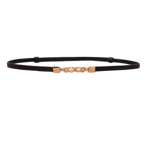 Women's Summer Dress Belt with Pearl Decoration, Slim Waist-Stretching Fashion Leather Belt, Black Leather Accessory, Trendy Casual Waist Chain