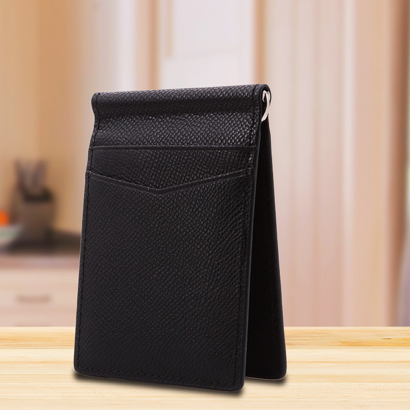 2022亚马逊热销男士简约美金夹 RFID防盗刷真皮超薄短款二折钱包