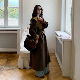 咖色连帽双面羊绒大衣女长款2025冬季高级感气质系带羊毛呢外套