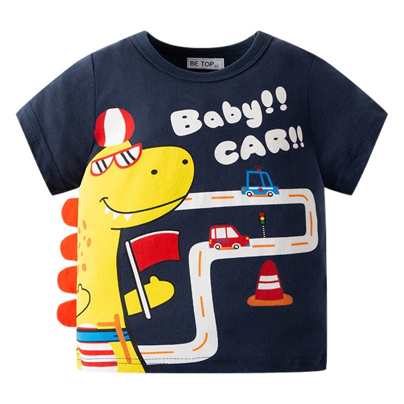 2023 nuevos niños de manga corta de verano tridimensional dinosaurio Camiseta de algodón superior ropa para niños al por mayor entrega de una sola pieza