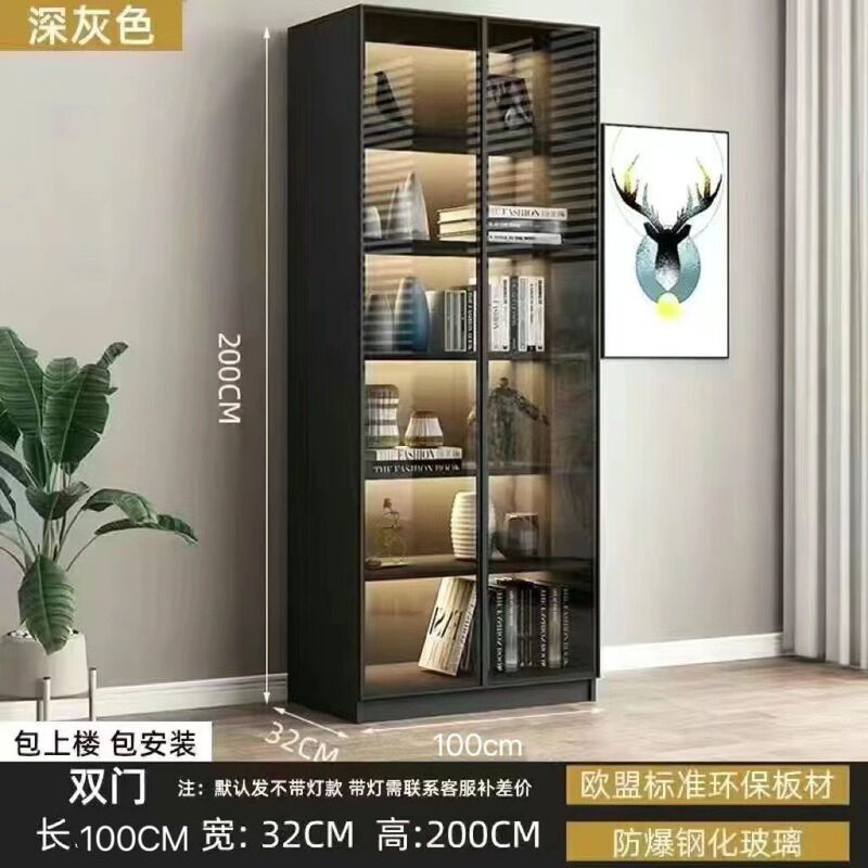 轻奢书柜带玻璃门书架落地简约现代客厅书橱实木手办酒柜展示柜子|undefined