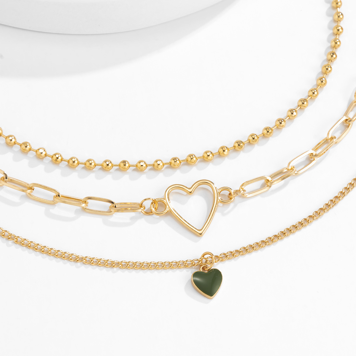 欧美时尚简约十字链镂空心形套装项链 个性几何滴油桃心锁骨颈链