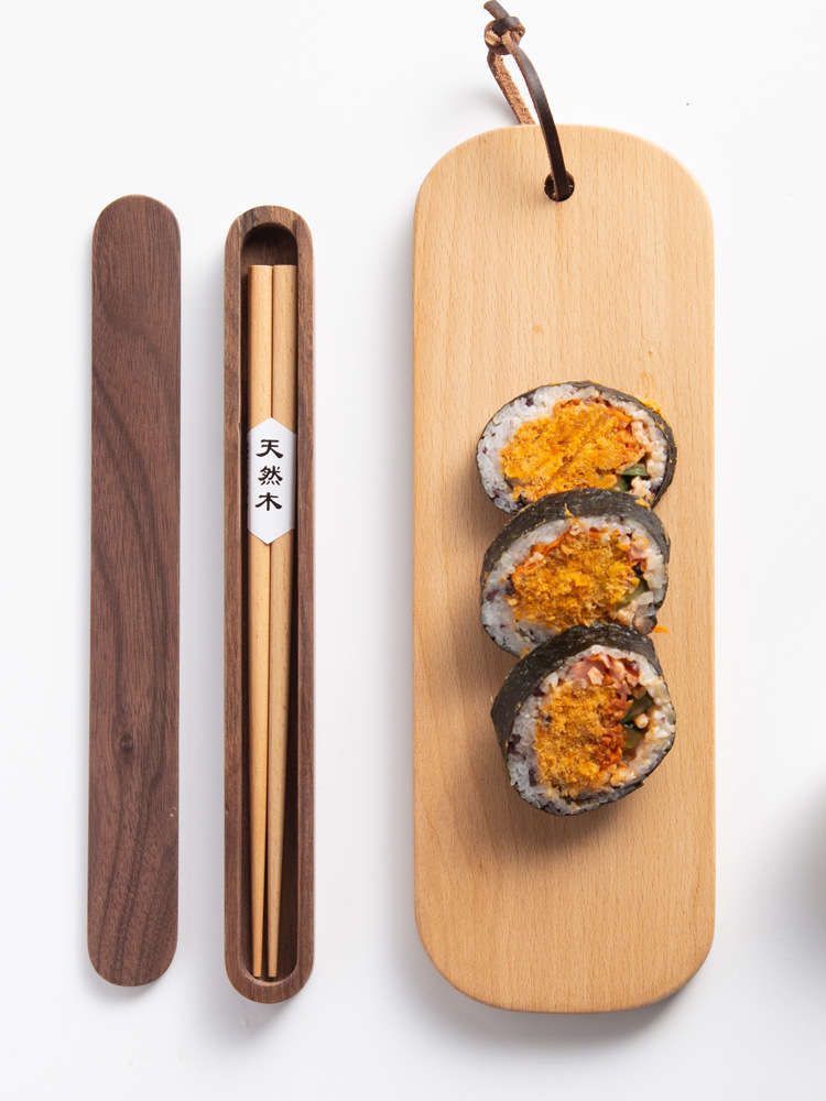 444Z批發單人一雙裝筷子盒黑胡桃木櫸木筷子套裝旅行筷盒送人禮盒