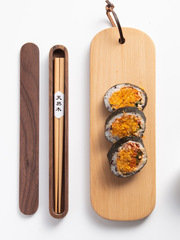 444Z批發單人一雙裝筷子盒黑胡桃木櫸木筷子套裝旅行筷盒送人禮盒