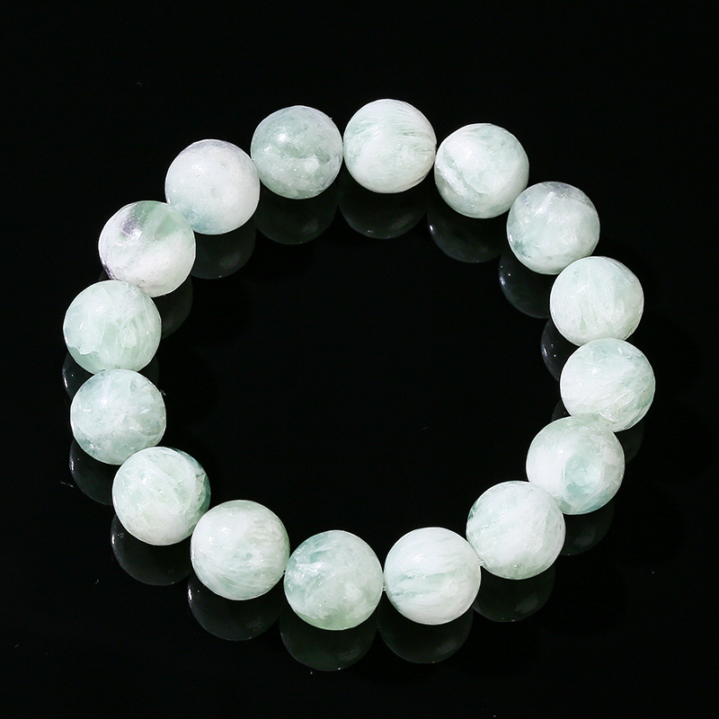 jingzhou jewelry natural feather fluorite bracelet mint green fluorite personality men and women single circle round beads bracelet wholesale