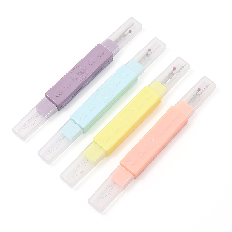 彩色塑料2合1穿拆线器带保护盖便携式挑线器双头款家用穿针拆线器