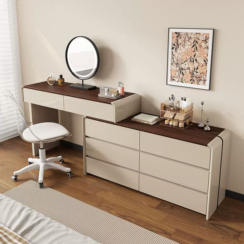 全实木烤漆梳妆台现代简约卧室化妆桌斗柜一体床尾极简化妆台收纳