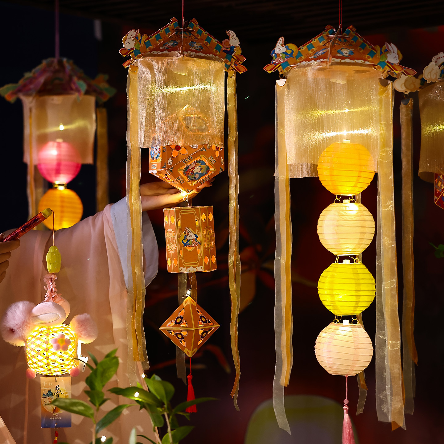 2025 new mid-autumn festival lantern children‘s handmade diy material package ancient style han chinese clothing outdoor portable festive lantern hanging ornaments