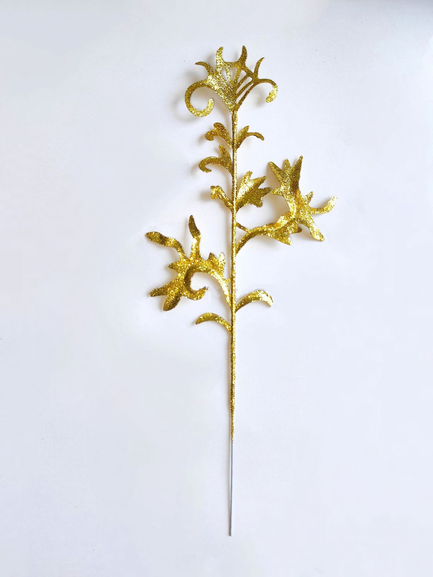 Nueva imitación de hojas de Navidad 32cm de polvo de oro de corno de ciervo decoración de plástico árbol de Navidad hojas de polvo de oro