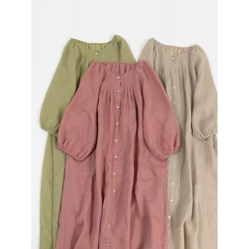 Three-Quarter Sleeve Long Dress, High Count, Light and Fluffy, Loose Robe and Long Skirt