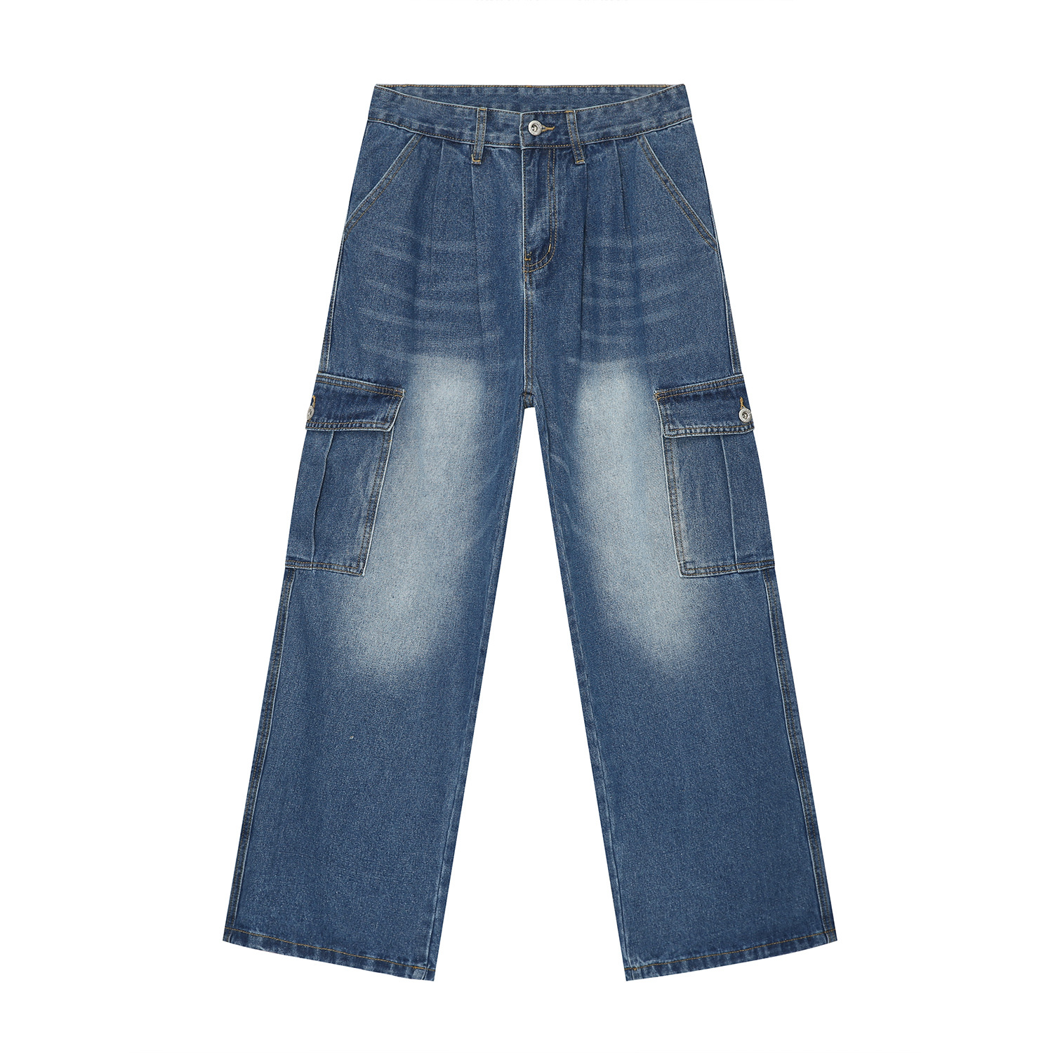 Mtlclothes ropa de Hombre | 2024 Four Seasons New American retro multi-Bolsillo suelto lavado jeans hombres