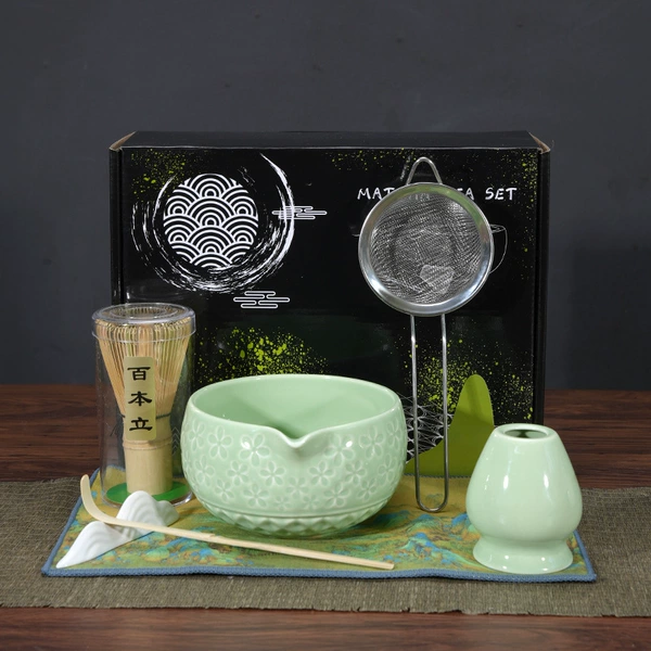Green matcha, tea cup, set, 7 pieces