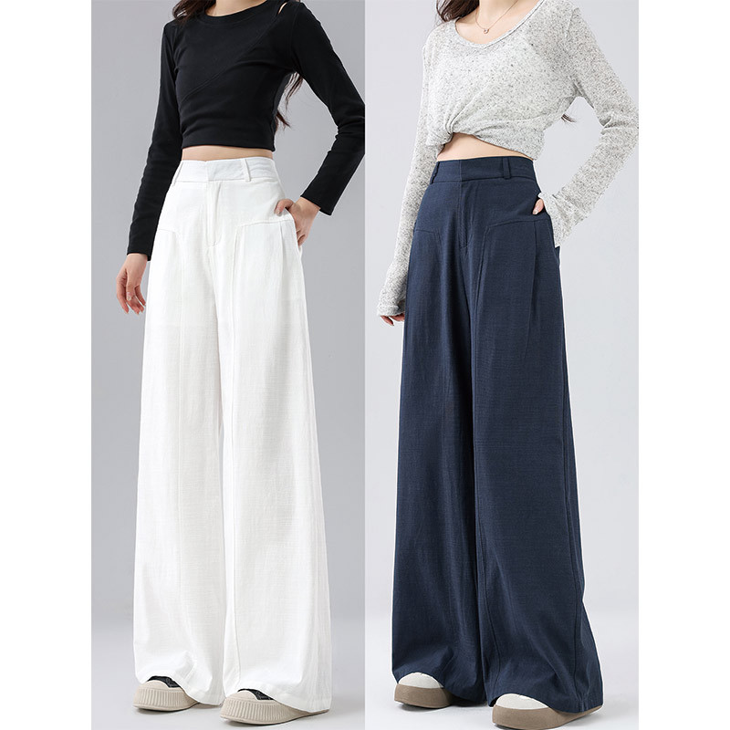 Linen Suit Pants for Women Spring & Fall Thin 2025 High-End Ramie Linen Texture Casual Floor-Length Straight Wide-Leg Pants
