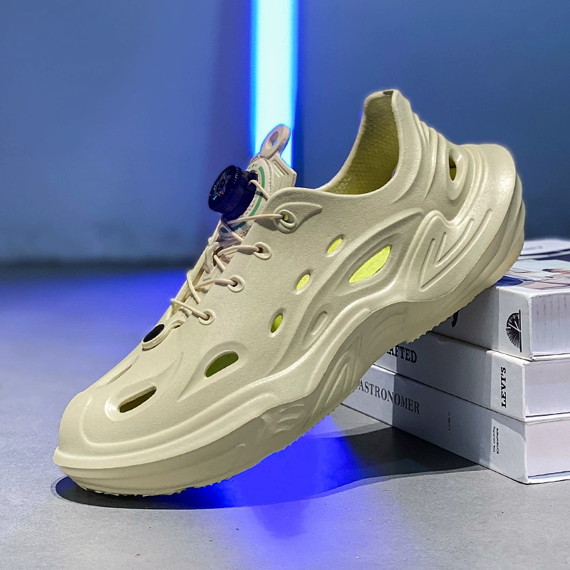 Мужские летние сандалии Croc Shoes 2024 года, новые, для отдыха на пляже, на толстой нескользящей подошве, с высокой подошвой, дышащие, для вождения.