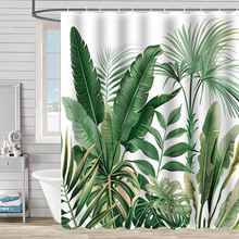 跨境新品浴室淋浴帘子数码印花绿色植物叶子浴帘防水防霉浴室隔断