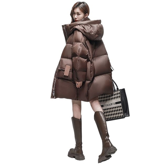羽绒服女中长款2025冬季新款加厚白鸭绒时尚百搭宽松保暖面包服女|undefined