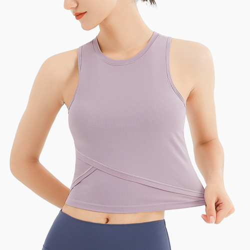 LULU Women's Sports Bra Top with Padding, Ribbed Fitted Workout Top, Beauty Back Support, Tight Yoga Clothes, Short Sleeveless