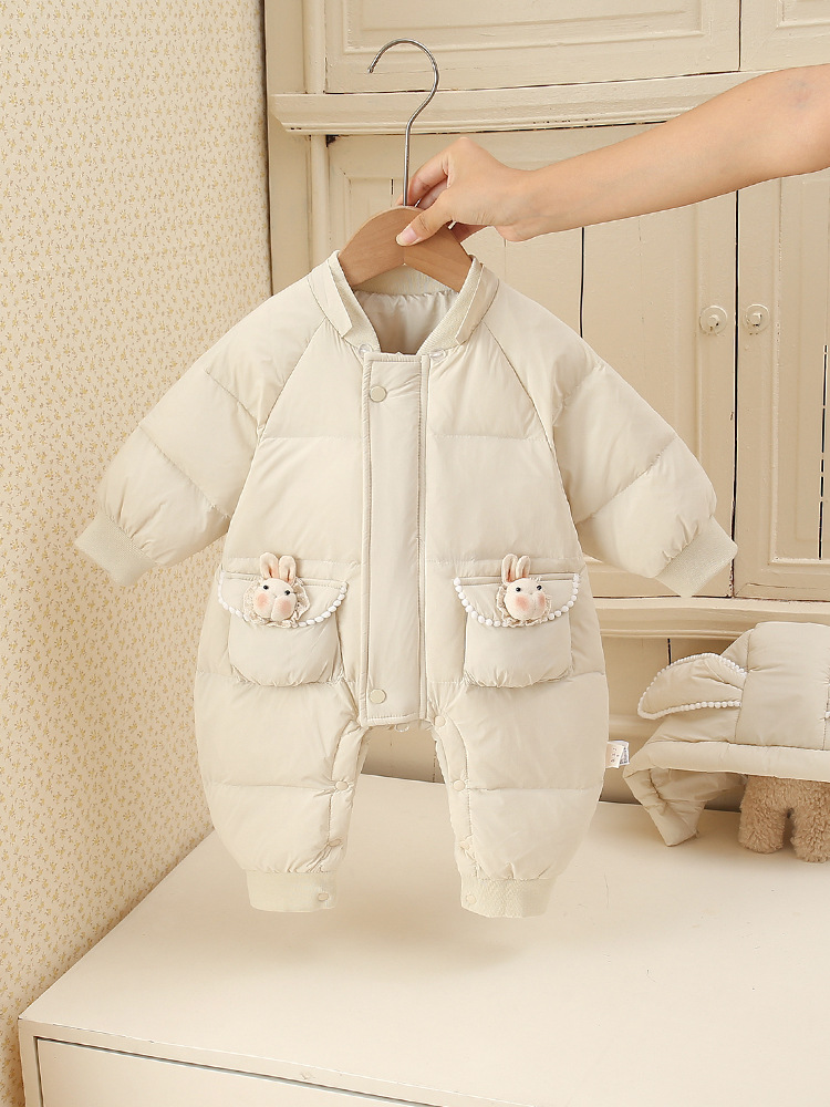 Baby plumón invierno bata de 90 blanco para engrosar la ropa de bebé para hombres y mujeres abrazaderos ropa cálida