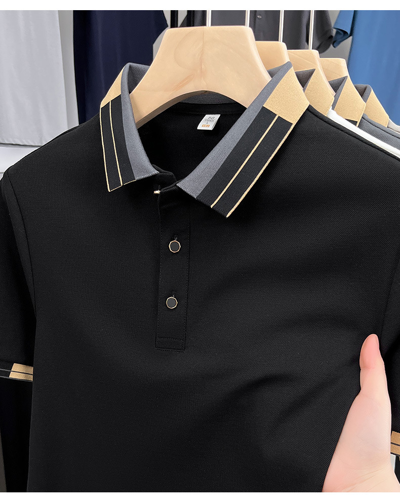 Men's Summer New Short-Sleeve Turn-Down Collar Youth Ice Silk High-End Fashionable Versatile T-Shirt_viptrois.com