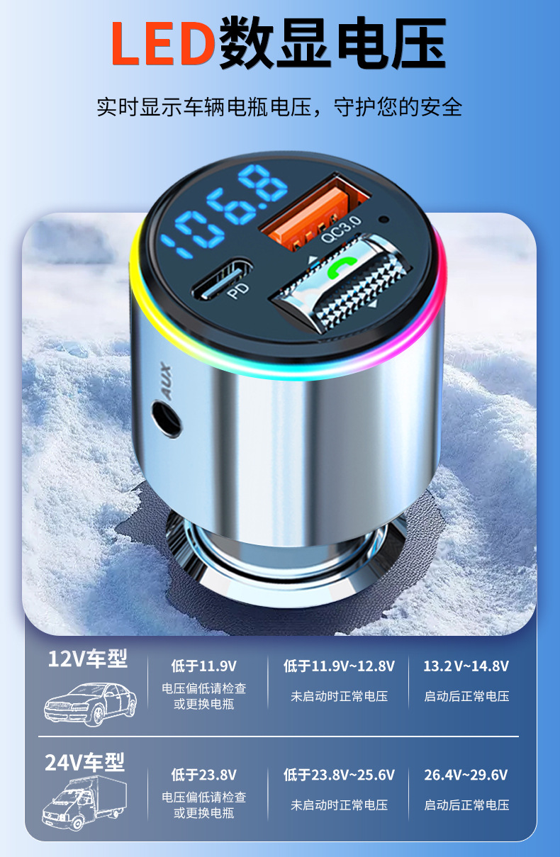 Suitable for Newman Car Bluetooth Receiver 5.3 Lossless Sound Quality Mp3 Player Car Cigarette Lighter to Charging