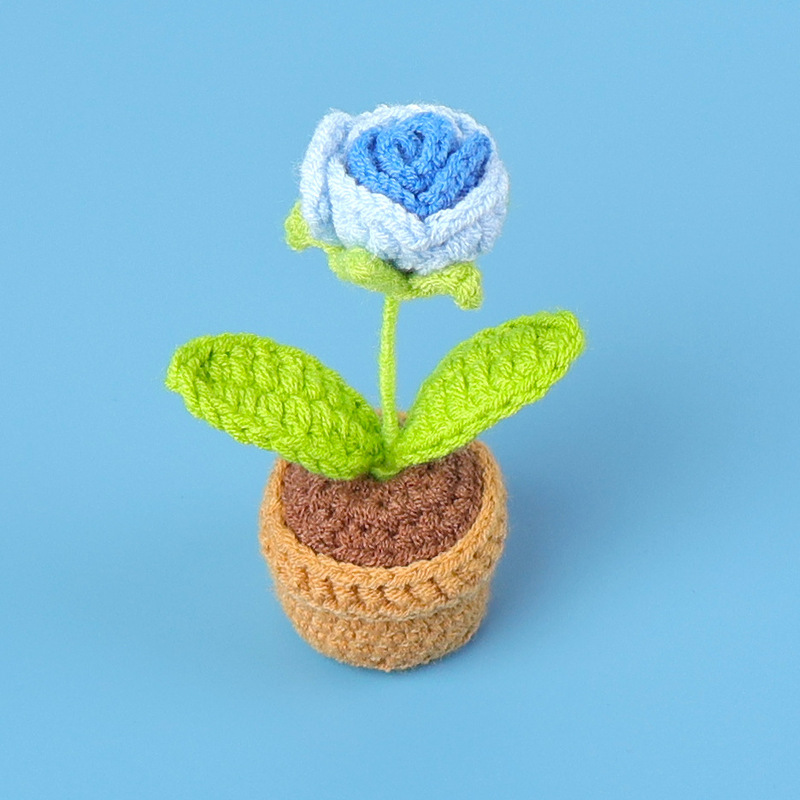 完成品クロスボーダー手作りウールかぎ針編み忘れなしひまわり模擬花鉢植えクリエイティブデスクトップ装飾品車の装飾造花|undefined