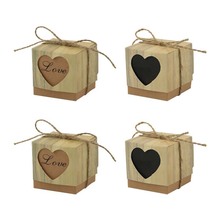 复古个性DIY糖盒 牛皮纸爱心love糖果盒 木纹心形镂空喜糖盒