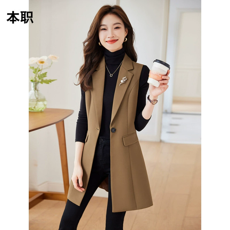 [Элегантный стиль] Женский универсальный элегантный пиджак в корейском стиле, жилет средней длины, жилет для верхней одежды.